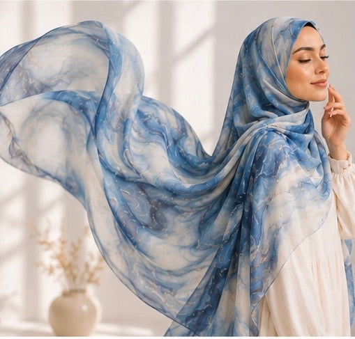 Marble Hijab blu