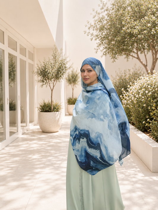 Marble Hijab blu